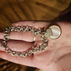 Chic Silver Bracelet with Heart and Disc Charm